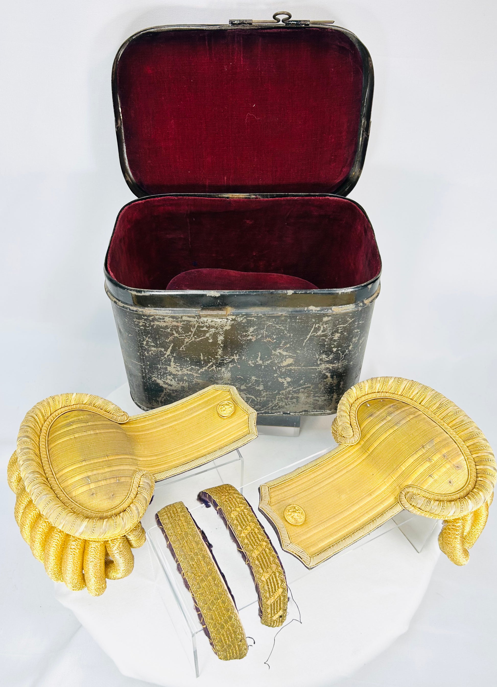 Antique naval uniform shoulder boards with bullion drops and retailer marking from London