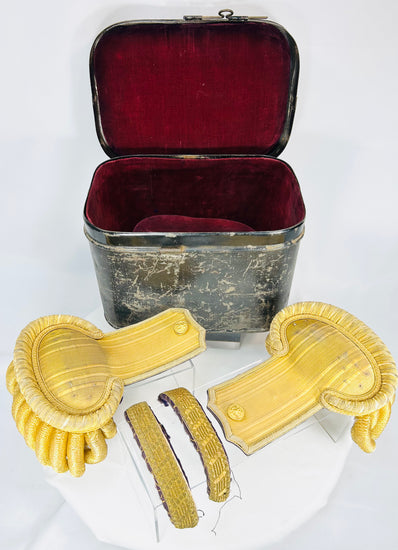 Antique naval uniform shoulder boards with bullion drops and retailer marking from London