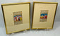 Framed Indo-Persian manuscript leaves depicting noble court scenes with Persian script