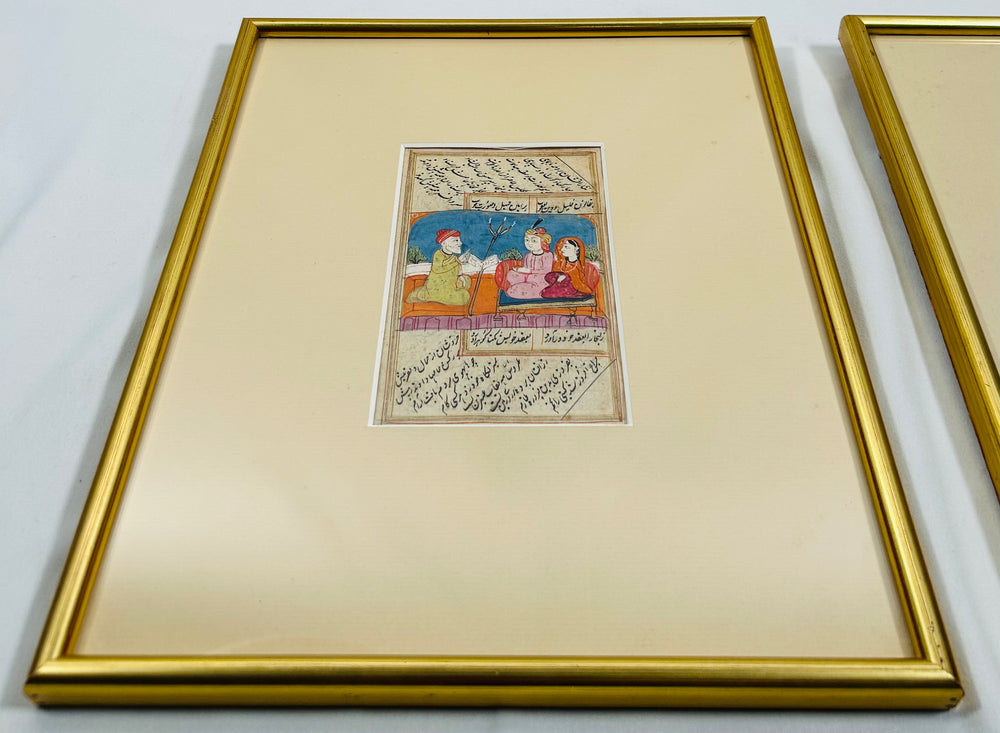 Hand-painted Indo-Persian miniatures with poetic Persian text panels