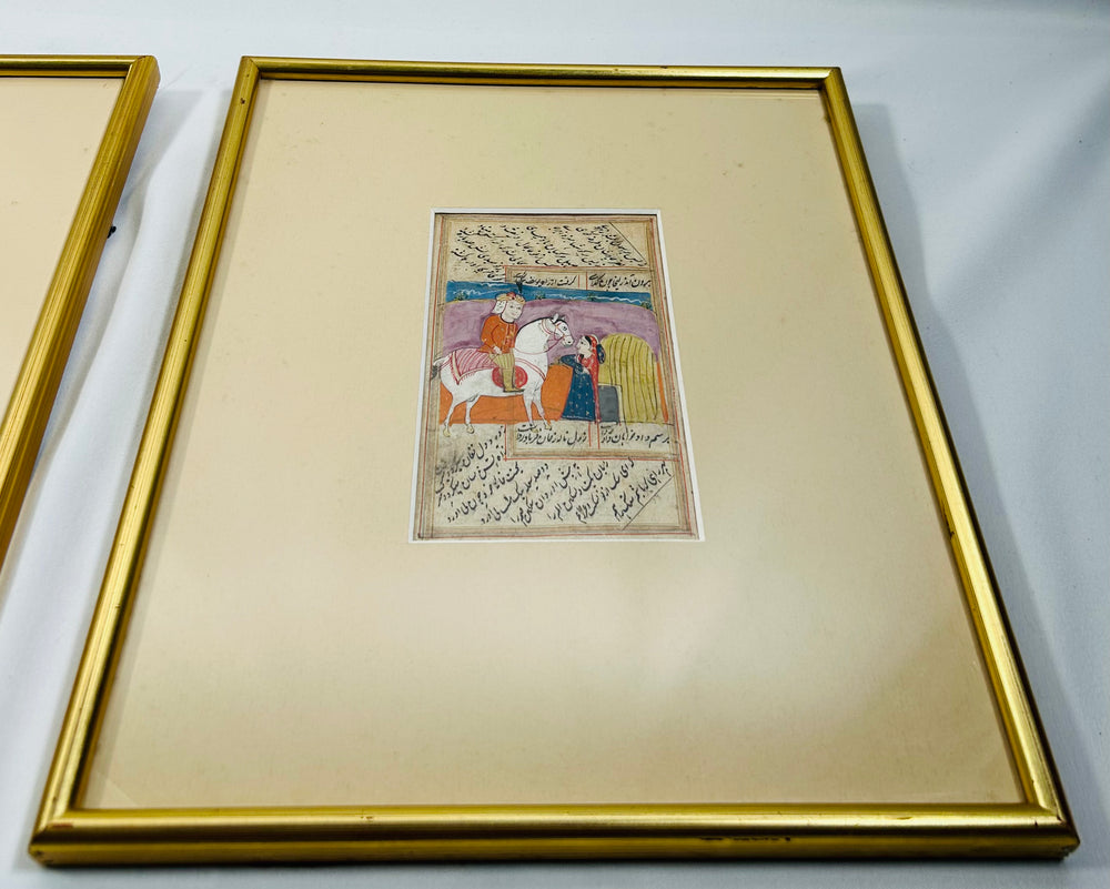 Indo-Persian court scene miniatures removed from historic manuscript and framed