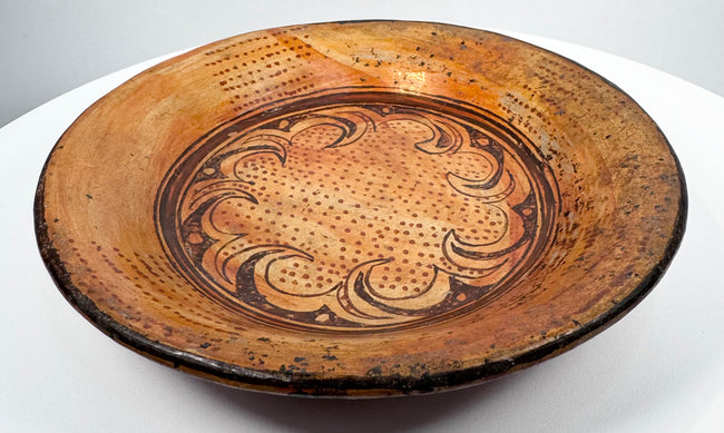 Ancient Greater Nicoya ceramic plate with preserved geometric painted decoration and age-related patina