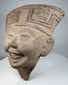 Veracruz Sonriente terracotta sculpture with central striated panel and geometric headdress motifs