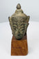 Antique Thai Buddha head in cast bronze with green verdigris, mineral deposits and aged brown patina