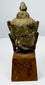 Cast bronze Buddha head from Thailand with olive-brown patina and green oxidation