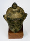 Thai Buddhist sculpture head fragment with natural verdigris, pitting and preserved facial details