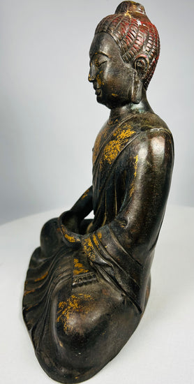 Chinese Buddhist bronze figure in Dhyāna mudrā with aged patina and gilding