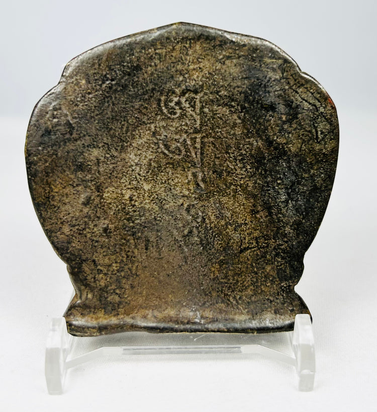 Bronze Himalayan devotional plaque with lotus base and shrine frame