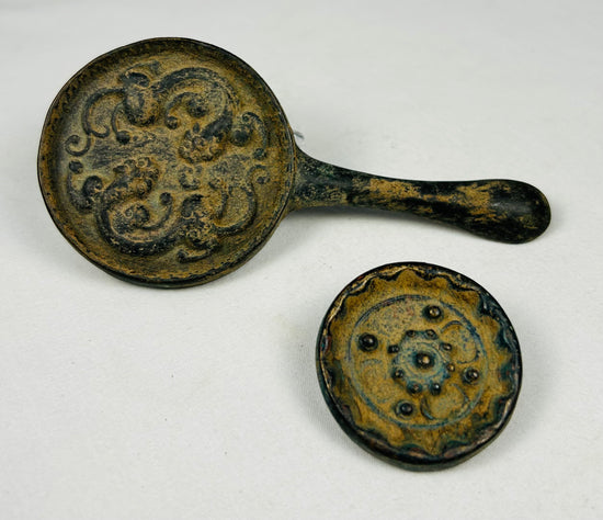 Qing Dynasty Chinese cast bronze mirrors with decorative relief backs
