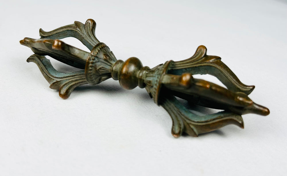 Tibetan Vajrayana ritual phurba and vishvavajra bronze implements
