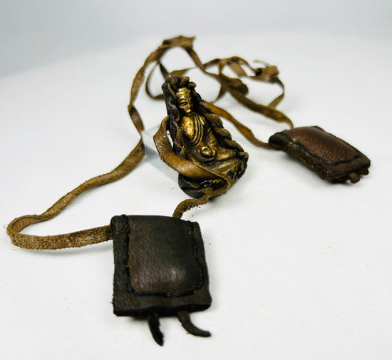 Tibetan Gau shrine amulet with leather protective housing