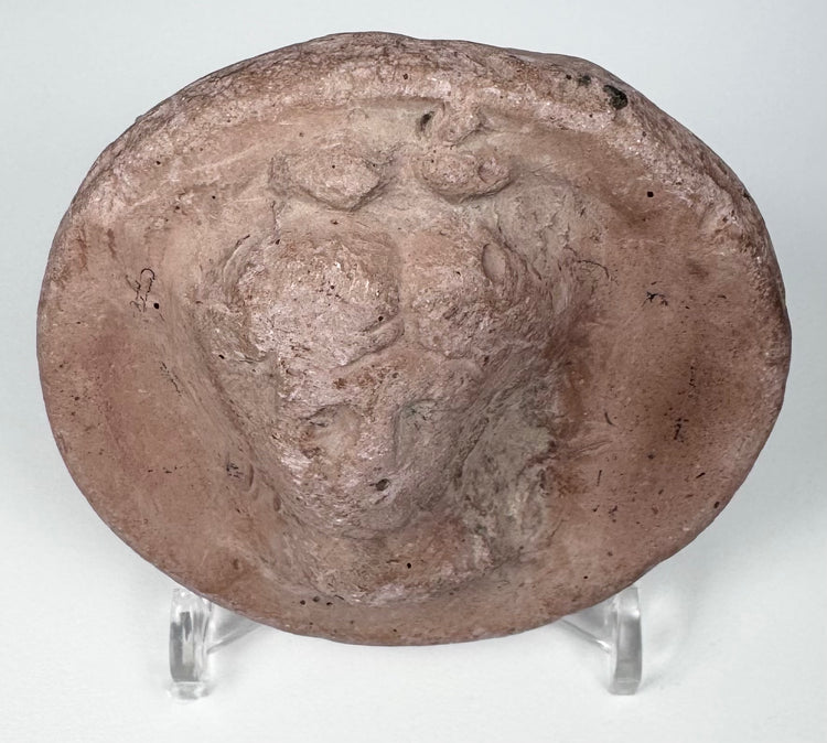 Ancient Greek mould-made terracotta roundel depicting an idealized female figure, circa 2nd–1st century BCE.