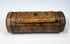 19th-century English treen snuff box in richly figured burr walnut with ebony-style banding and hinged lid.