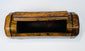 Antique British decorative treen snuff box with honey-brown burr walnut, dark edge stringing, and compact form.