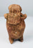 Ancient Maya ceramic figural rattle with elaborate headdress and modeled facial features