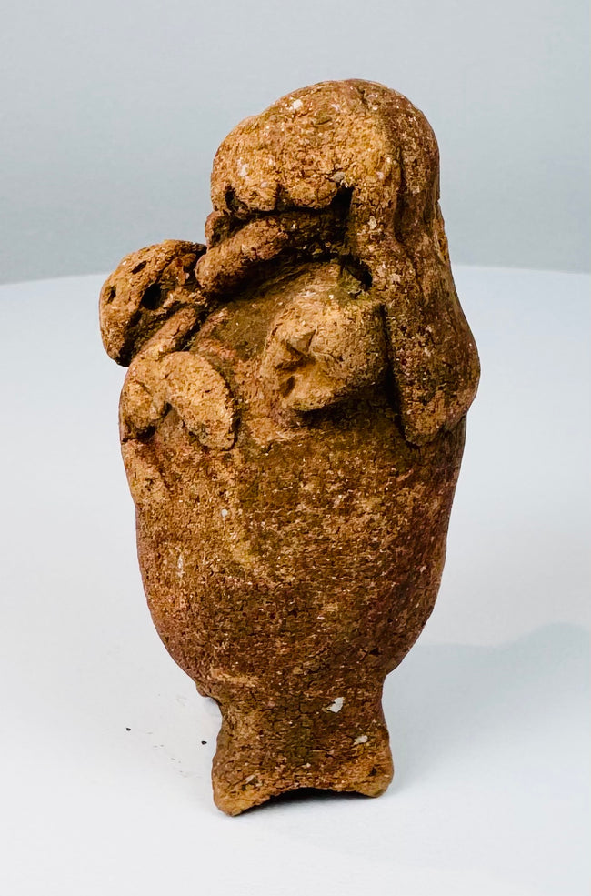 Ancient Maya hollow terracotta figure with internal rattle pellets and archaeological surface wear