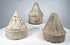 Eastern Indian clay votive stupas with ribbed spires and layered architectural ornament