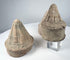 Group of three early medieval Indian terracotta votive stupas with aged mineral surface deposits