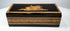 Anglo-Indian marquetry keepsake box showing black lacquered lid and patterned wood sides