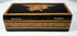 Anglo-Indian black lacquered trinket box with figural lid inlay, elevated front view