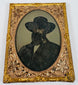 Antique cased portrait of a gentleman in formal Victorian clothing with ornate gilt-brass surround