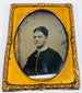 Victorian cased portrait of a young gentleman in formal attire with an oval gilt decorative mat