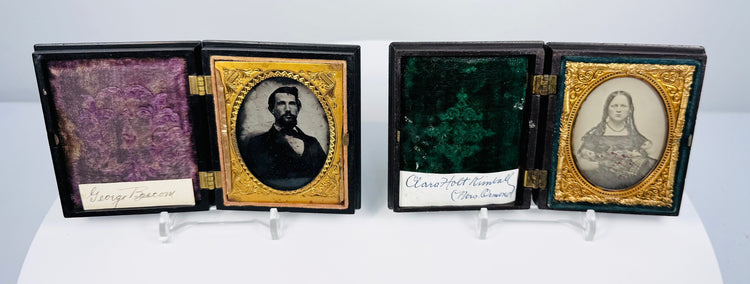 Two open 19th-century Union cases containing identified American photographic portraits with gilt brass mats