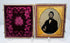 Victorian cased portrait of a gentleman in dark formal attire with white shirt, bow tie, and prominent sideburns