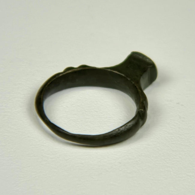 Imperial Roman bronze ring with simple architectural form and naturally aged burial patina