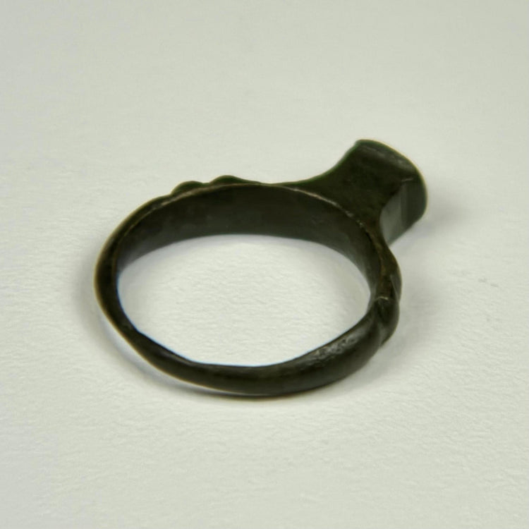 Imperial Roman bronze ring with simple architectural form and naturally aged burial patina