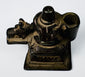 Antique Indian brass Lingam and Nandi devotional shrine with architectural base and surface accretions.
