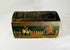 Side view of a 19th-century Indian Ganjifa wooden box featuring hand-painted royal procession and hunting motifs, on a white background.