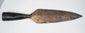 Historic forged iron spearhead with symmetrical leaf-shaped blade and aged patina