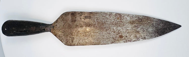 Antique Indian or Persian iron spearhead with leaf-form blade and centuries-old surface patina