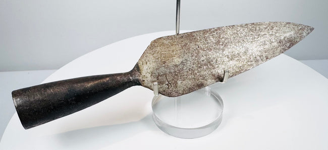 Antique socketed iron spearhead from the Indo-Persian tradition, measuring approximately 9.25 inches