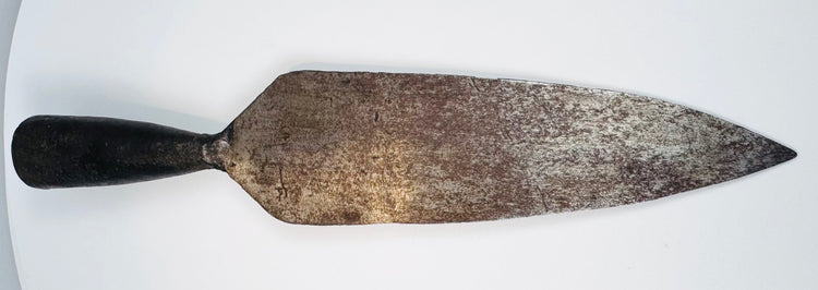 Side view of 18th-century Indo-Persian spearhead showing broad blade and socketed base