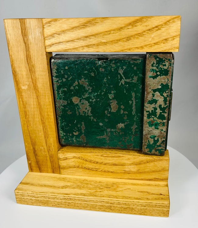 Early architectural rim lock with skeleton key and patinated surface