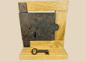 Industrial Age Door Lock with Skeleton Key | Hand-Forged Iron Mechanism | Circa 19th Century
