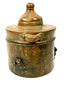 Antique Khorassan bronze inkwell featuring a broad circular lid with raised horizontal mouldings and a prominent rounded finial.