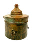 Medieval Islamic Khorassan bronze inkwell with a cylindrical body, conical domed lid, and rounded finial, attributed to the 10th–12th century CE.