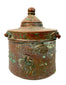 Antique Persian Khorassan bronze inkwell with intricate surface decoration and natural oxidation developed over centuries of age.
