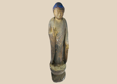 Antique Japanese carved wood Amida Nyorai Buddha, Late Edo to Early Meiji Period