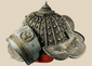 Japanese Kaji Kabuto firefighting helmet with iron ribs and ornate finial