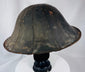Japanese samurai ceremonial helmet with broad brim and black lacquered architectural form