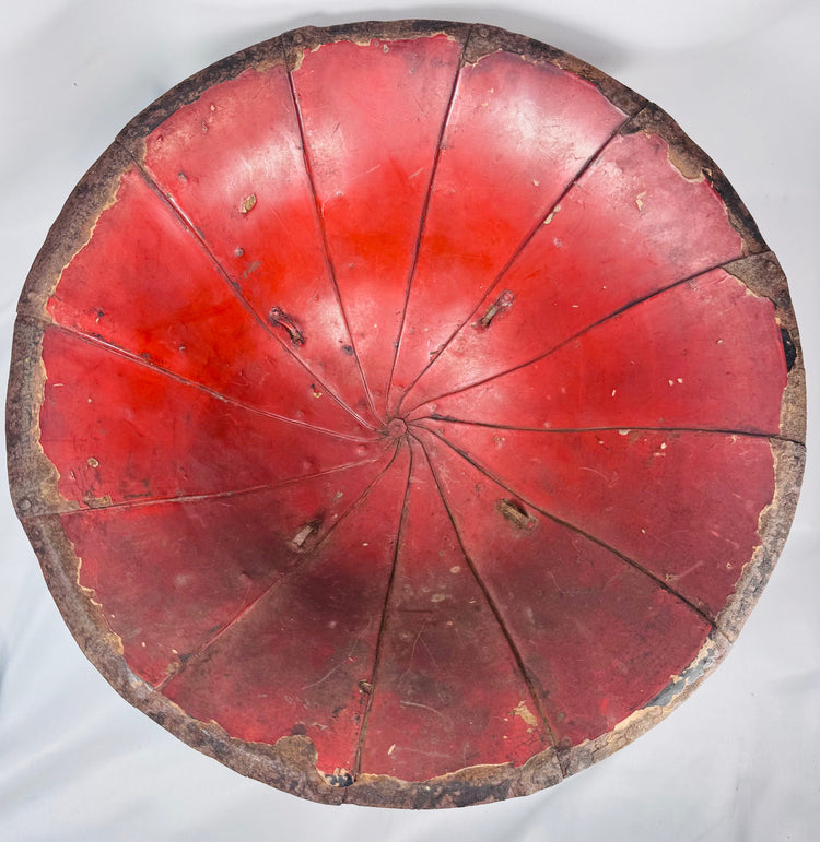 Edo era Japanese warrior helmet with elegant domed silhouette and original red lacquer traces