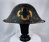 Edo period samurai travel helmet with black lacquer finish and broad flared brim