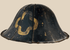 Antique Edo period Japanese jingasa samurai helmet with black lacquer and gilt mon crest