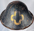 Traditional Edo era Japanese martial headwear with ribbed lacquered exterior and mon crest