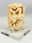 Delicate openwork Japanese bone carving with birds in botanical surround, antique Meiji period piece
