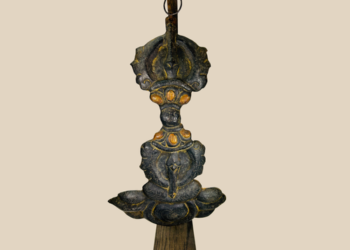 Japanese Buddhist gilt bronze vajra-inspired ritual ornament with textile backing, Muromachi–Edo period